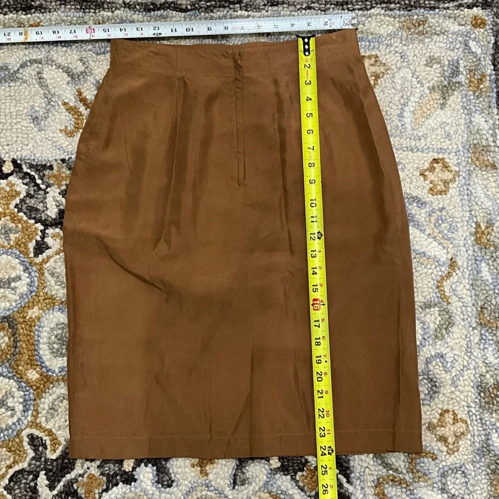 Silk Skirt Apart Brown Pencil‎ Straight Career Business Office Women Sz 12